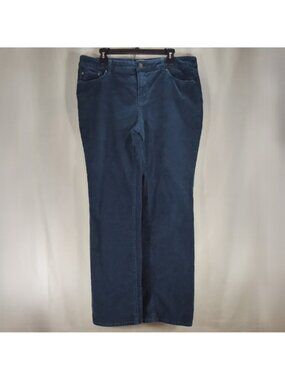 St. John's Bay Womens Pants Size 16 Teal Peacock Corduroy Straight Elastic Waist